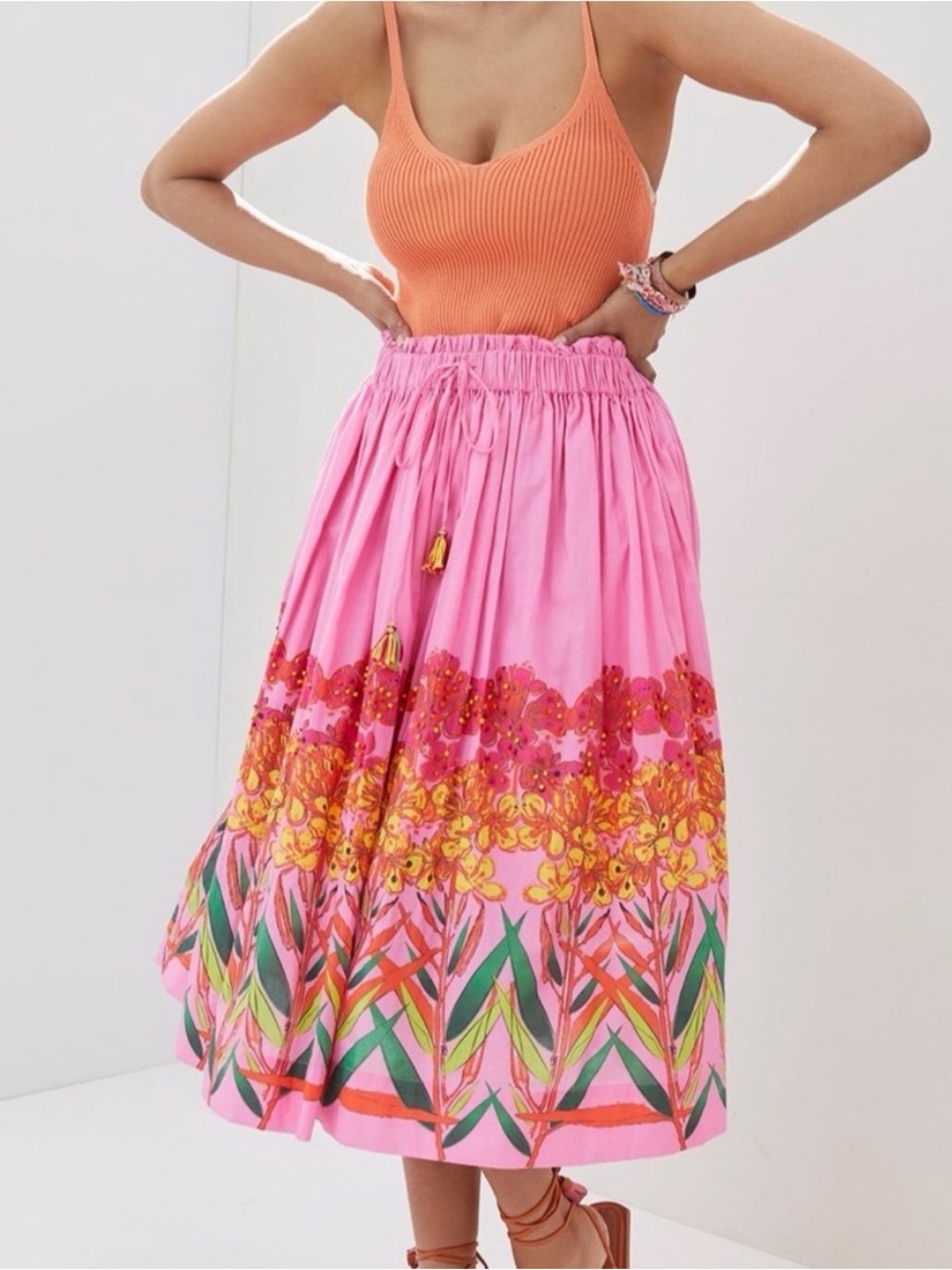Roopa Pemmaraju for Anthropologie Floral Embroidered Skirt in Pink, size XL